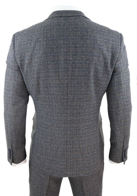 Heren 3-delige Marineblauwe Houndstooth Vintage Retro Pak - Image 3