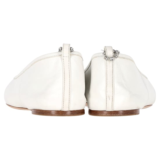 Miu Miu Versierde Strap Pointed-Toe Ballerina's in Witte Leer - Image 5