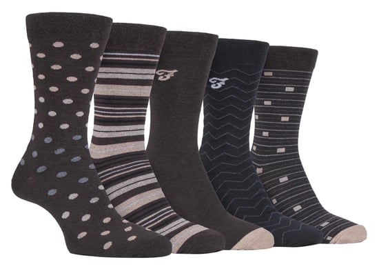 Farah - 5 Pack Mens Thin Breathable Classic Polka Dot Patterned Soft Top Cotton Dress Socks - FCS273BRNGRY (Polka Dot) - Image 1