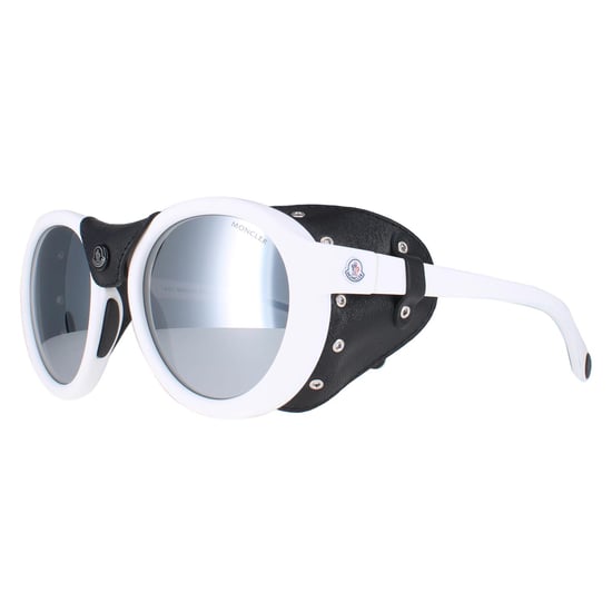 Moncler Round Unisex White Black Leather Grey Silver Mirror ML0046