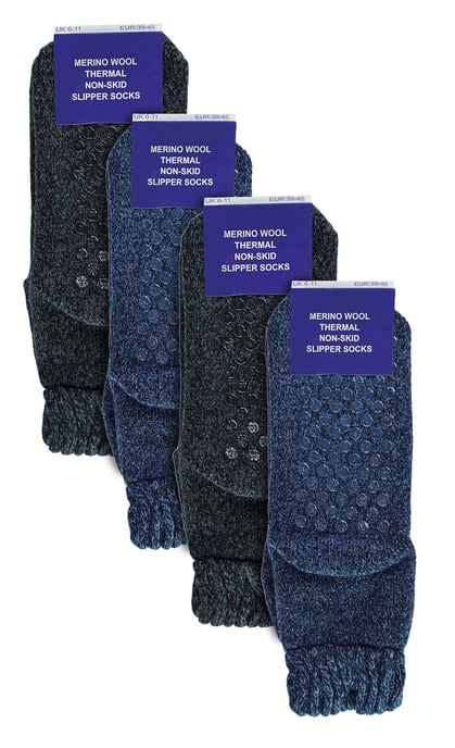 4 paar multiverpakking merinowollen pantoffelsokken voor heren | Sock Snob | Warme dikke wollen sokken - Diverse - Image 2