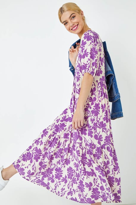 Floral Tiered Midi Smock Dress