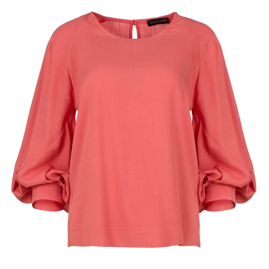 Coral Linen Top with Bishop Sleeves
