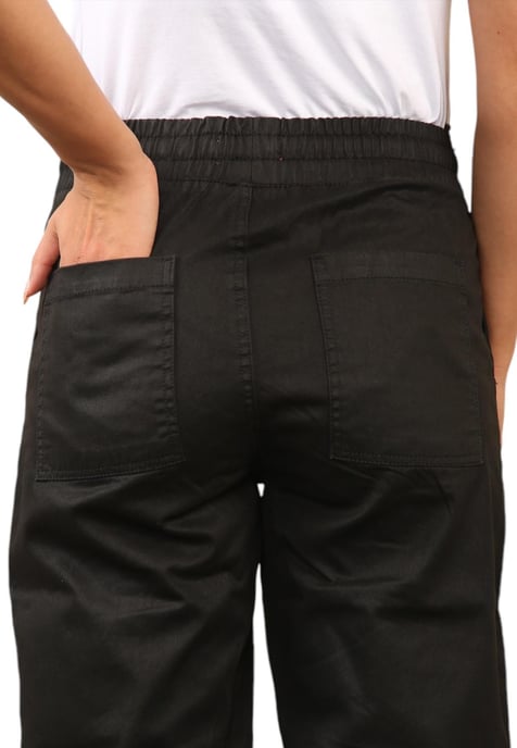 MYT Womens Elasticated Waist Cotton Cuffed Trousers in Black