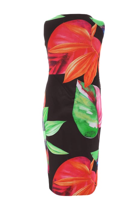 Curve Black Tropical Round Neck Midaxi Dress