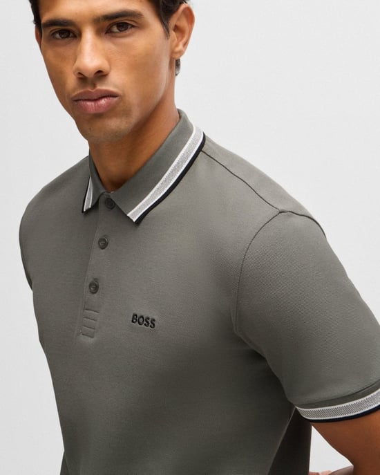 Men's Boss Cotton-Piqué Paddy Polo Shirt in Light Grey - Image 2