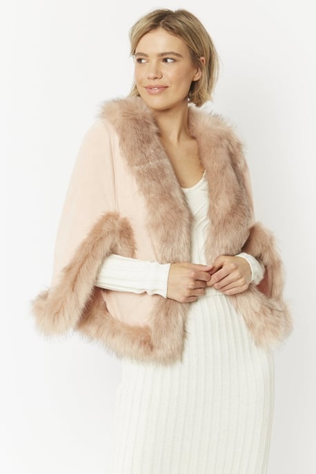 Faux Fur Faux Suede Cape Jacket