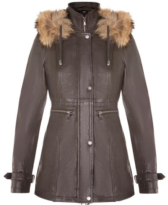 Warm women's leather parka jacket with hood - Northwich