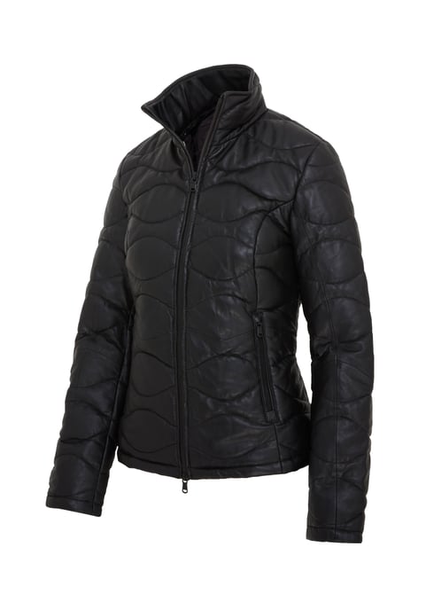 Womens Black Puffer Quilted Bomber Leather Jacket - Hamar
