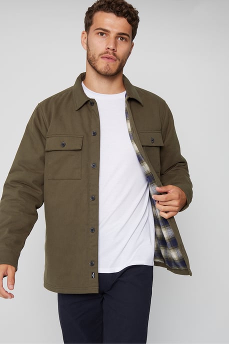 Khaki 'Grande' Check Lined Cotton Shacket