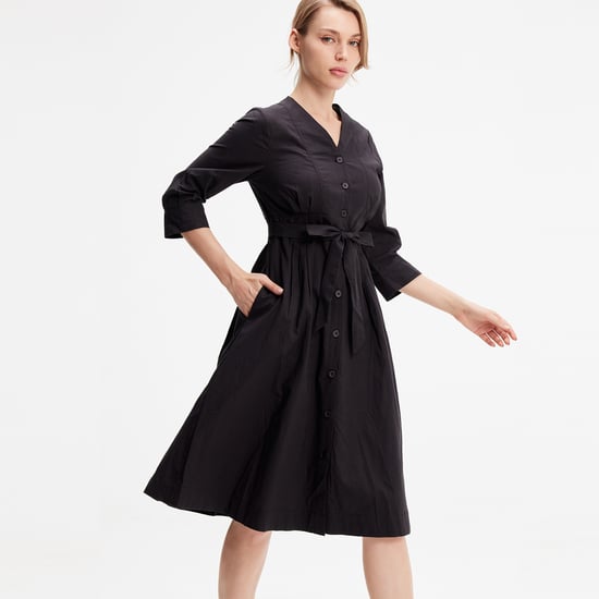 Minimalist cotton shirt dress with knotted belt