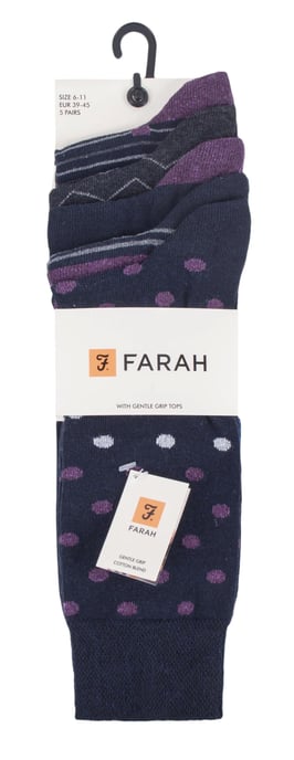 Farah - 5-Pack Heren Dun Ademende Klassieke Gestippelde Zachte Katoenen Kousen - FCS273NVYPUR (Gestippeld) - Image 2