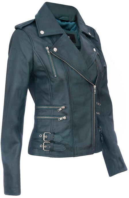 Ladies leather Brando biker jacket-Loddon