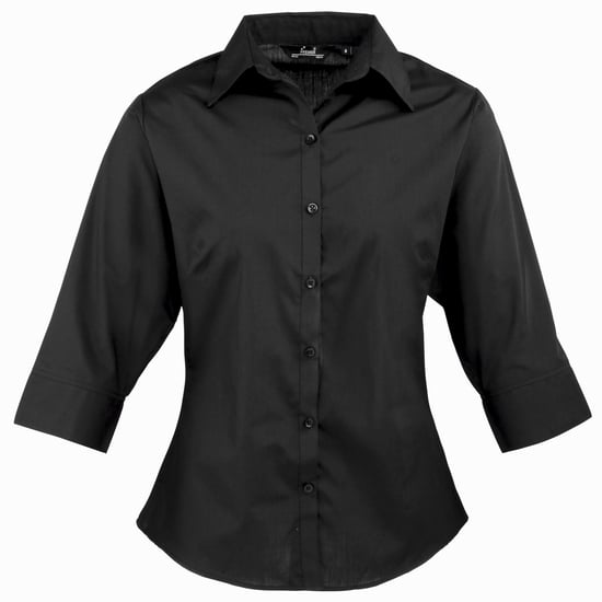 Premier Dames/Dames Popeline 3/4 Mouwen Blouse (Zwart) - Image 1