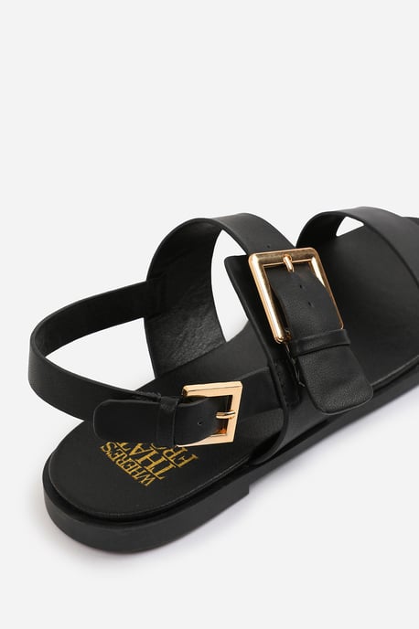 Wheres That From Womens 'Uma' Classic Flat Sandals With Strap And Buckle Detail
