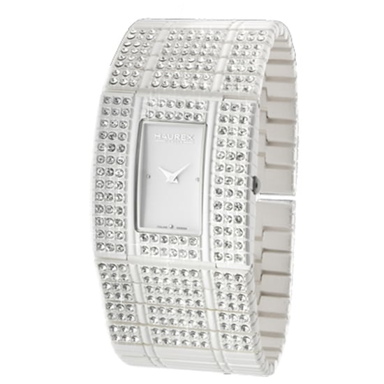 Haurex italy: honey women's watch - white dial, pvd white ss bracelet w swarovski