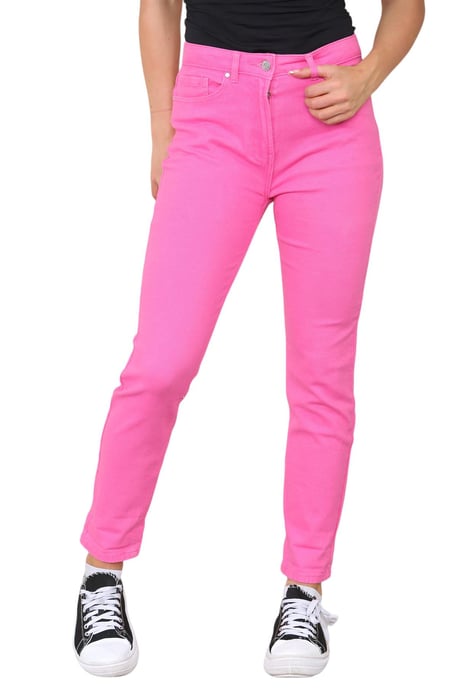 M&Co Dames jeans met hoge taille en taps toelopende rechte pijpen in roze - Image 1