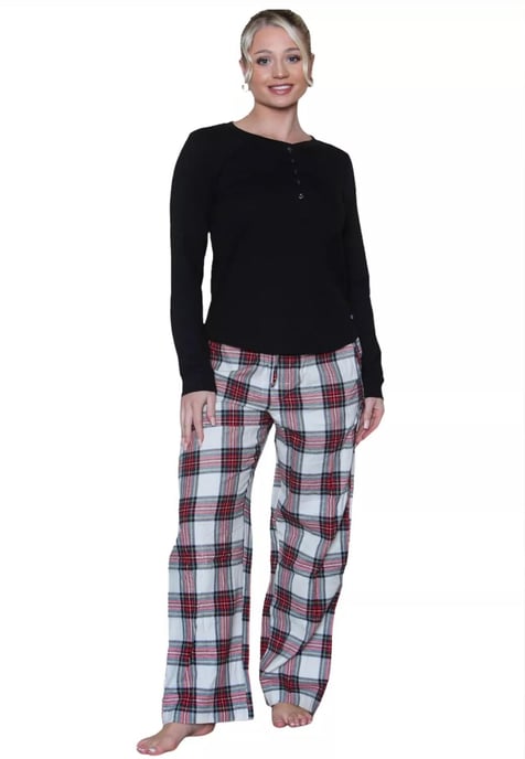 GAP Womens Pyjama Flanellen Slaapset in Zwart Schotse ruit - Image 1