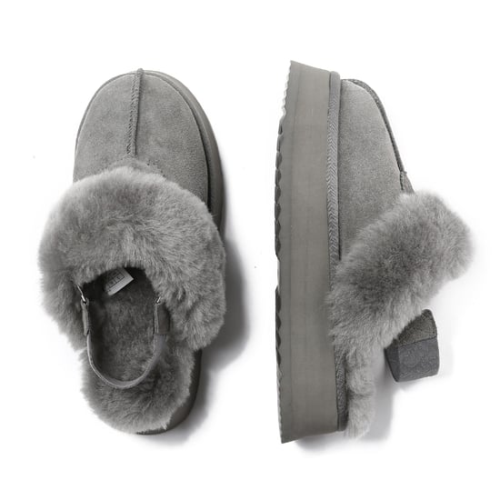 EVER AU Women Wagtail Removable Strap Platform Slippers - Grey