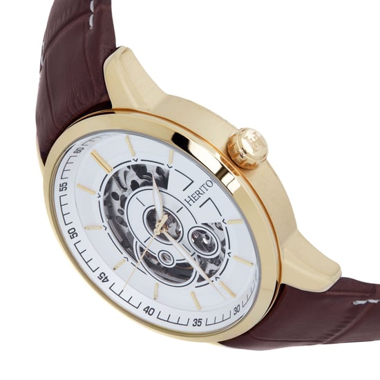 Heritor Automatic Davies Semi-Skeleton Leather-Band Watch