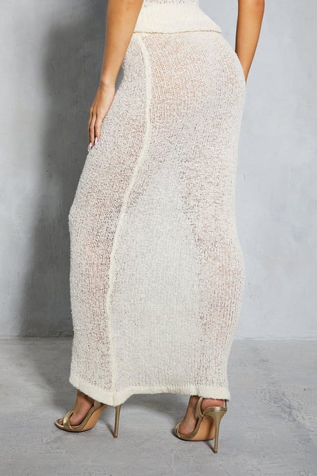 Sheer Knit High Waisted Fishtail Maxi Skirt
