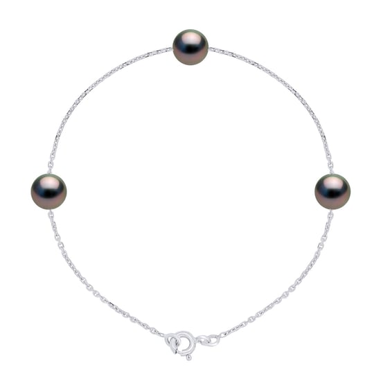 Bracelet TRIO - 3 Real Cultured Tahiti Pearls PASSING THROUGH Round 7-8 mm