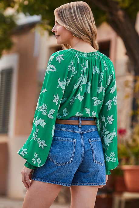 Petite Green Floral Print Tie Detail Blouse