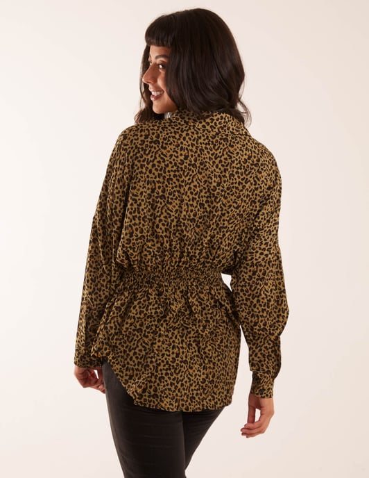 Leopard Print Shirred Waist Shirt - Image 4