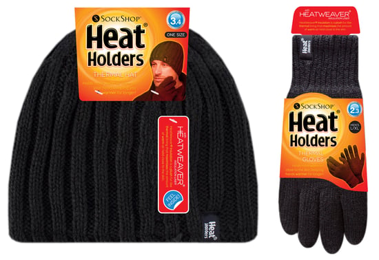 Mens Thermal Hat & Glove Set for Winter | Heat Holders | Fleece Lined - Black