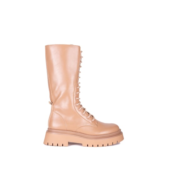 María Barceló Lace-Up Flat Boot In Camel