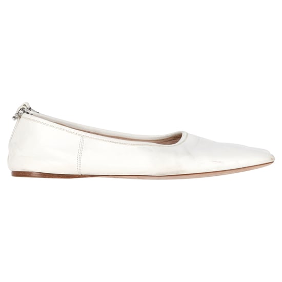 Miu Miu Versierde Strap Pointed-Toe Ballerina's in Witte Leer - Image 1