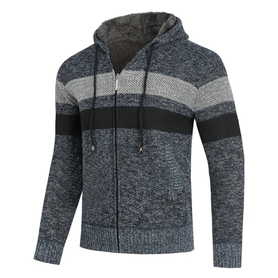 Heren Winter Transitie Cardigan met Capuchon Gevoerde Grof Gebreide Capuchon Warme Jas Blauw - Image 2