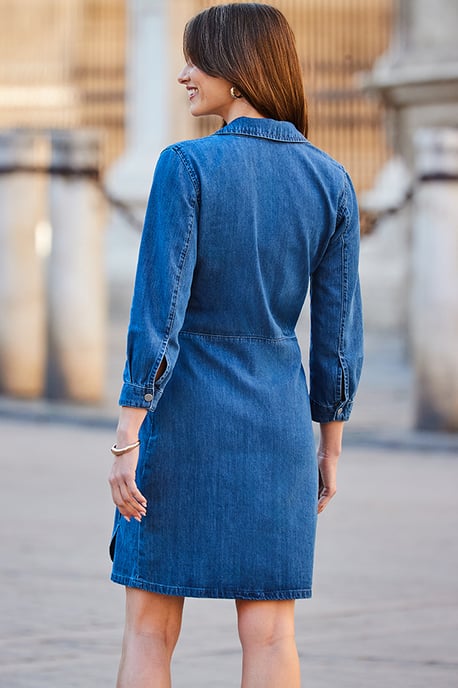 Mid Blue Denim Wrap Dress