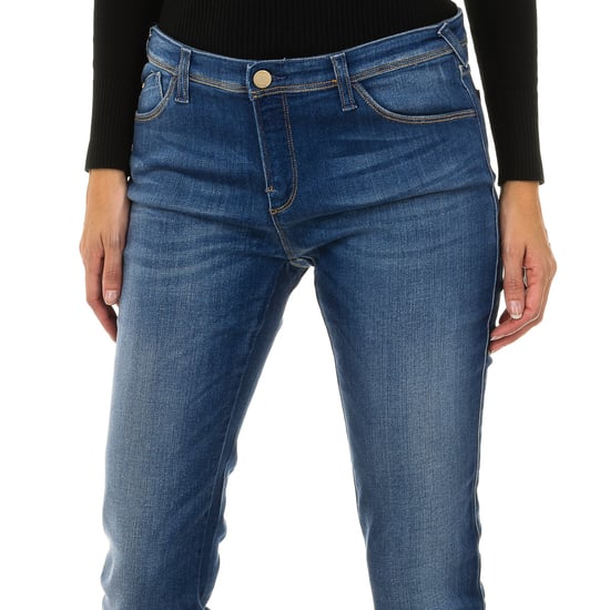 Women's long worn-effect denim pants made of stretch fabric 3Y5J28-5D0ZZ