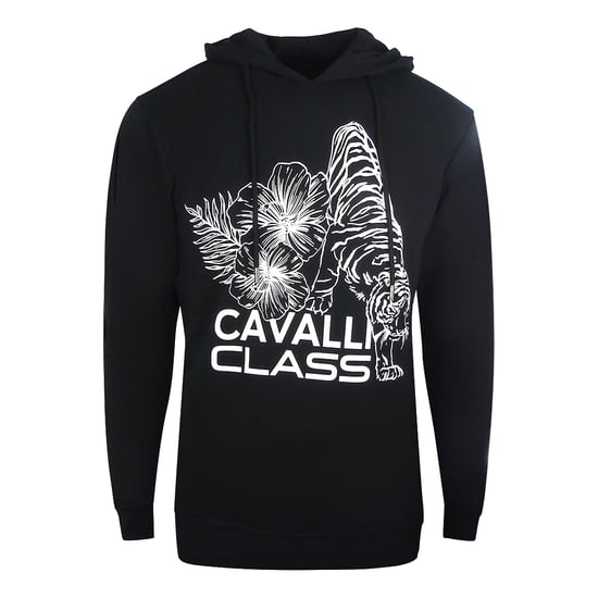 Cavalli Class zwarte hoodie met bloemenlogo - Image 1