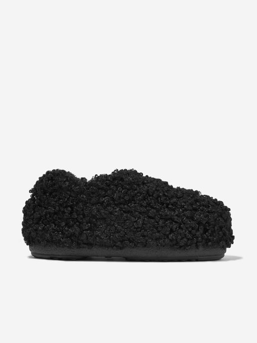 Moon Boot Kinderen Faux Krullende Slippers in Zwart - Image 1