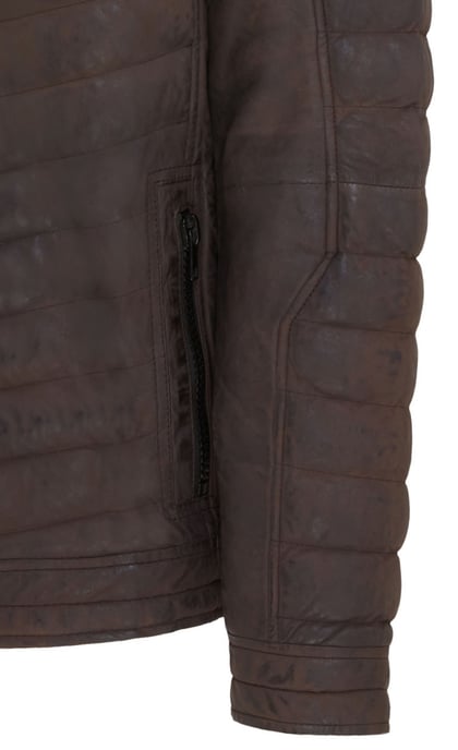 Mens Brown Quilted Puffer Leather Bomber Jacket - Torpoint