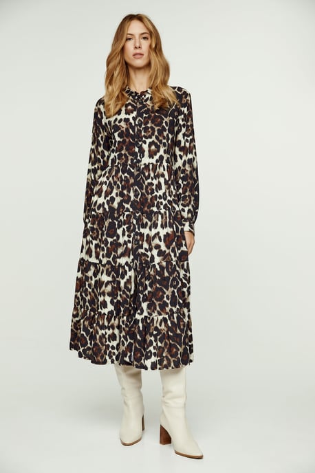 Animal Print Tiered Dress with Button Detail