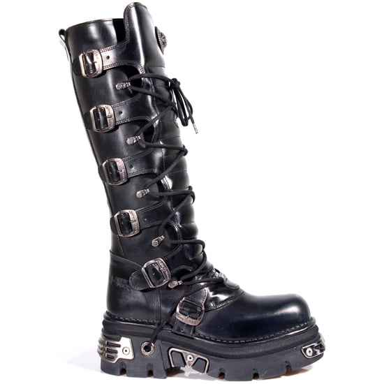 New Rock Knee High Black Leather Gothic Boots-272-S1