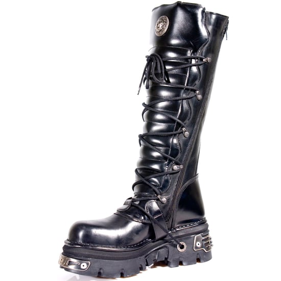 New Rock Knee High Black Leather Gothic Boots-272-S1