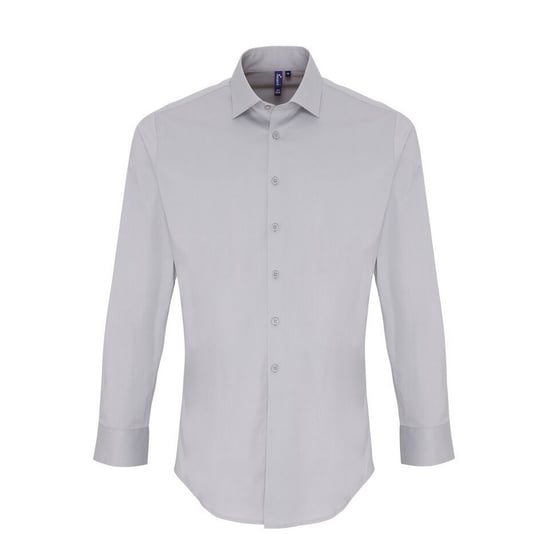 Premier Heren Rekken Pasvorm Popeline Lange Mouwen Shirt (Zilver) - Image 1