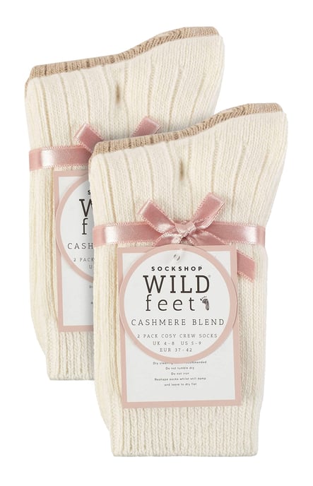 Wildfeet - 4 Paar Dames Cashmere Boot Sokken | Ribgebreide Wollen Bed Sokken - Zand - Image 2