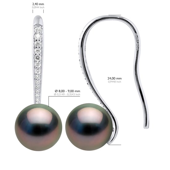 Oorbellen Echte Gekweekte Tahitiaanse Parel Rond 8-9 mm gemonteerd met Cubic Zirconia - Image 2