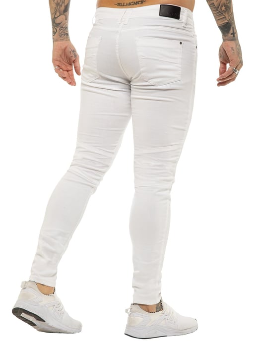 Enzo | Heren Skinny Stretch Biker Denim Jeans - Wit - Image 4