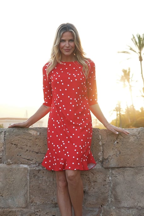 Red & White Spot Print Ruffle Hem Shift Dress - Image 5