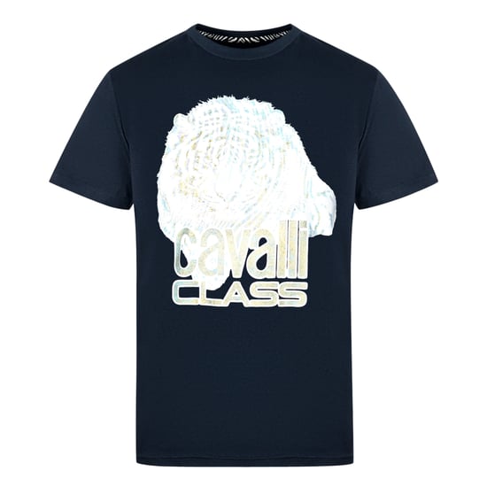 Cavalli Class Grote Tiger Logo Marineblauwe T-shirt - Image 1