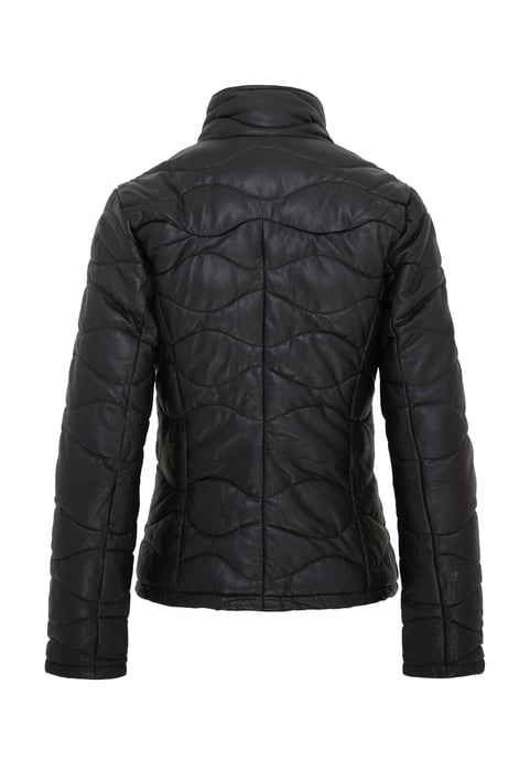 Womens Black Puffer Quilted Bomber Leather Jacket - Hamar