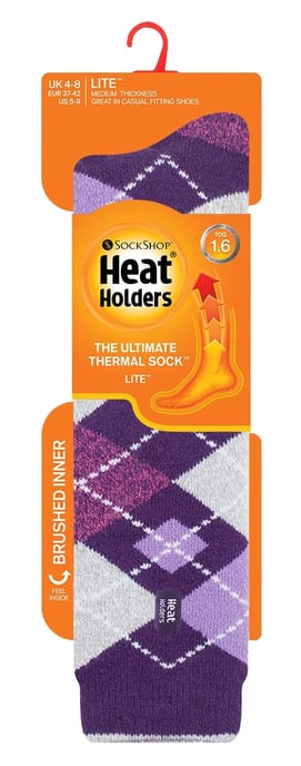 Heat Holders Lite - Lange thermo sokken voor dames - Purple Argyle - Image 2