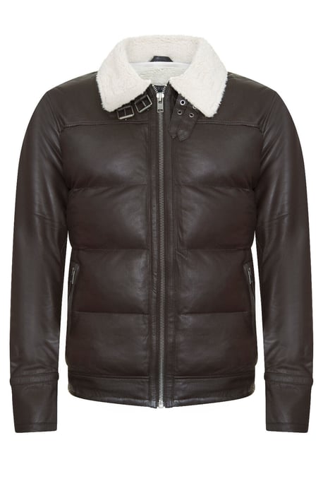 Men's Leather Quilted Biker Puffer Jacket - Brasilia
