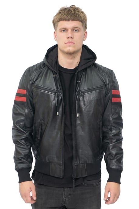 Heren Leren Hooded Retro Bomberjack - Skopje - Image 1